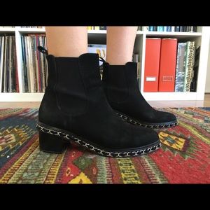 CHANEL black suede boots with chain size 37
